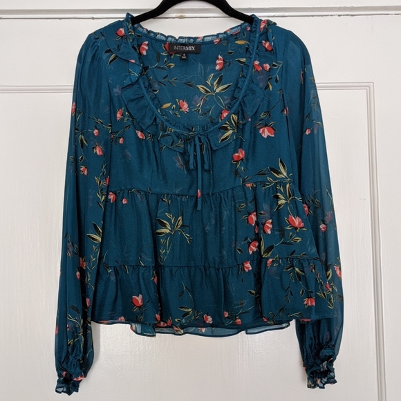 INTERMIX Tops - Intermix silk teal floral blouse
